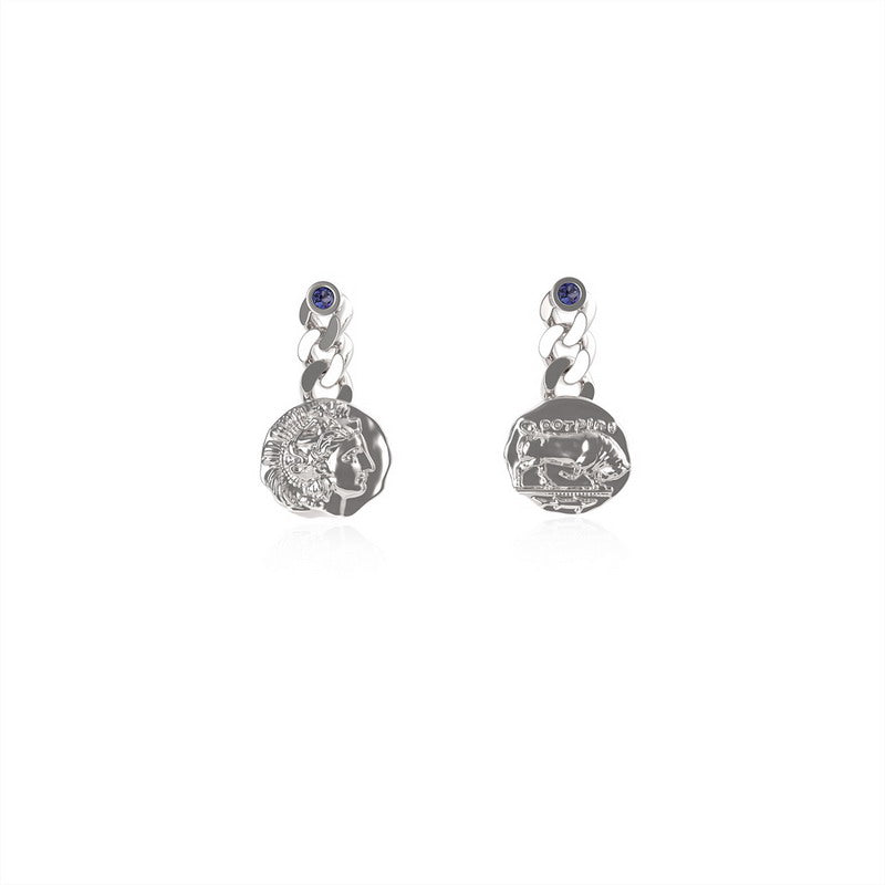 THEOGONY Ancient coin chain stud earrings
