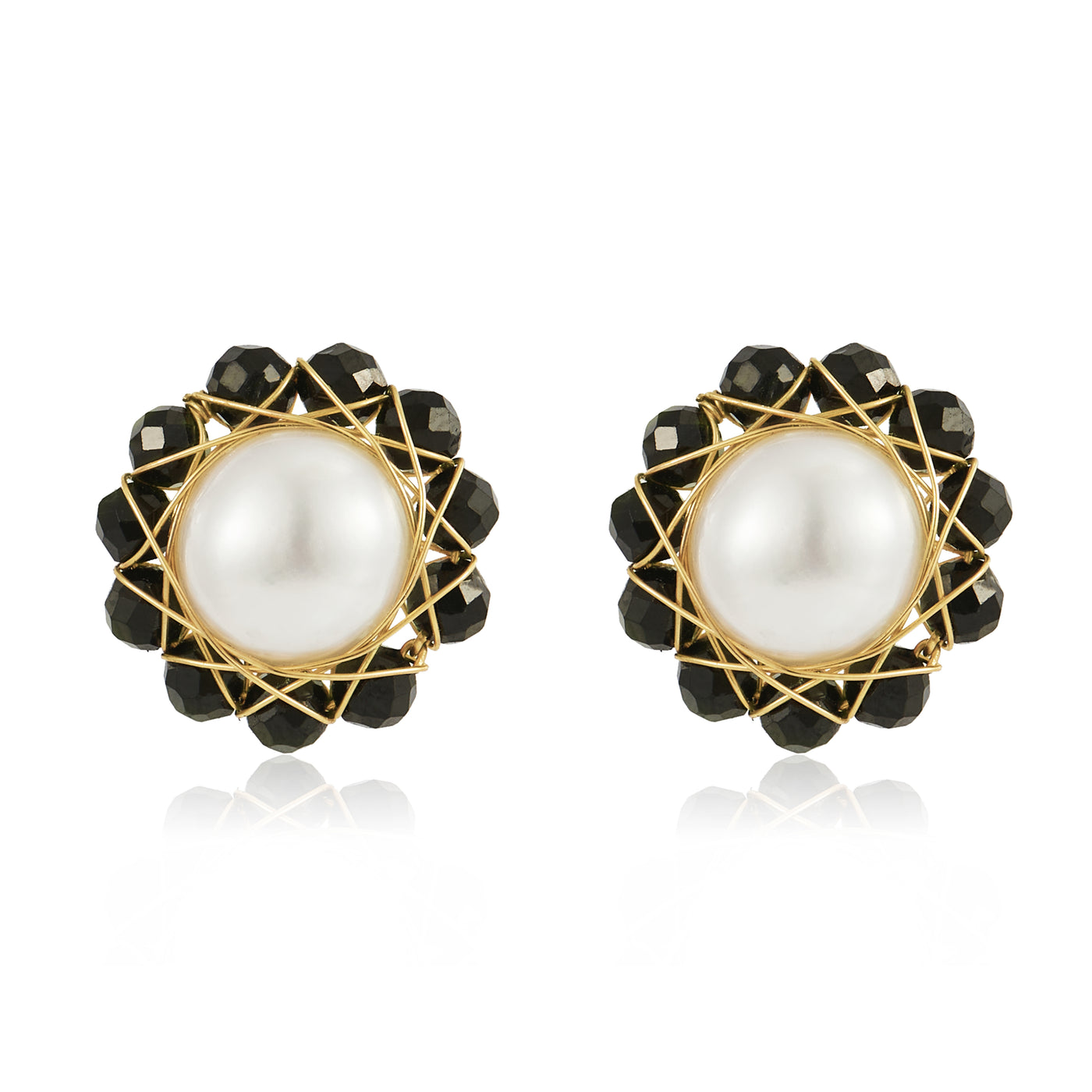 COCO KIM Mix Colors Series Black Spinel  & Pearl Stud Earrings
