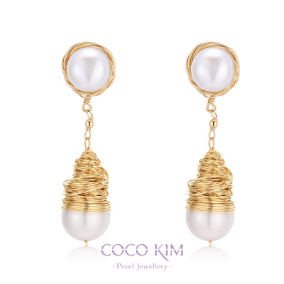 COCO Kim Classic Filigree Series Water Drop Pearl Stud Earrings