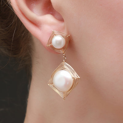 COCO KIM Geometric Series Large and Small Square Wire Earrings