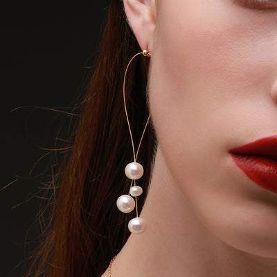COCO Kim Flowing Pearl Series Round pearl pendant drop earrings