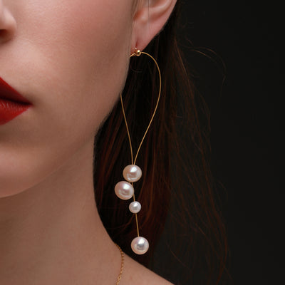 COCO Kim Flowing Pearl Series Round pearl pendant drop earrings