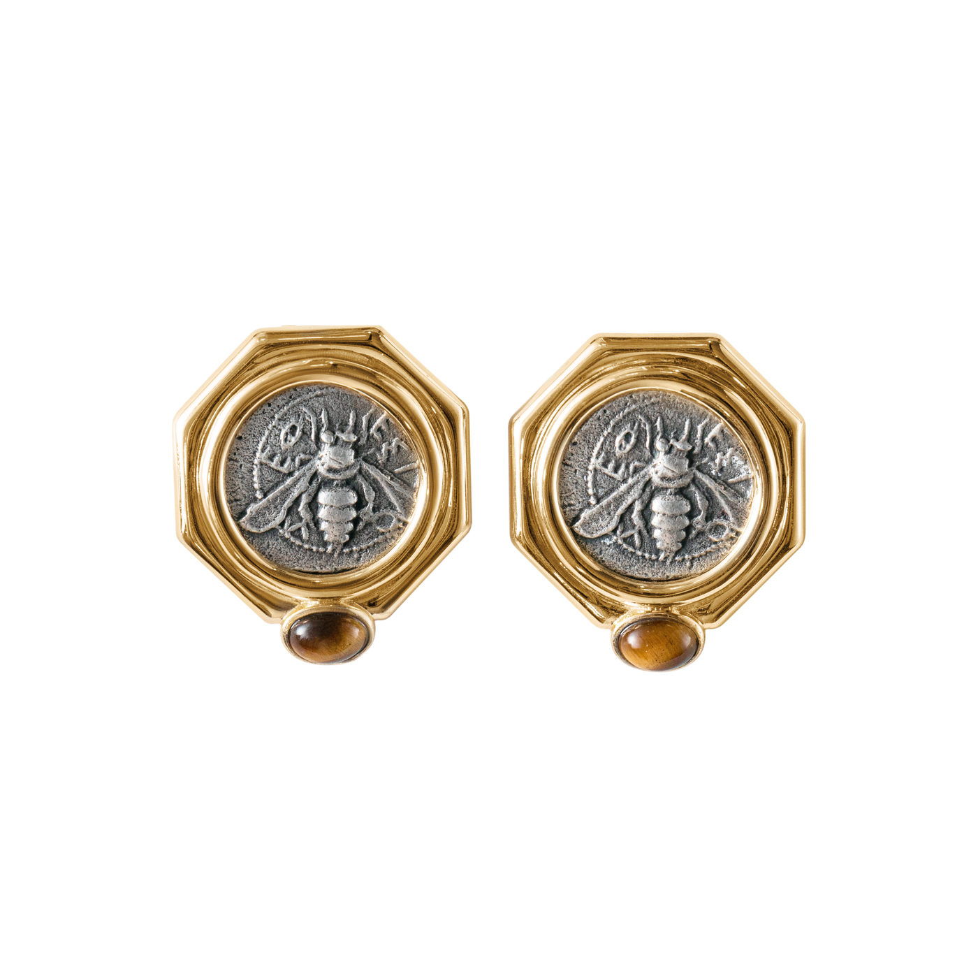 Vulcanus Prelude series Tigereye stone stud earrings