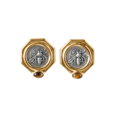 Vulcanus Prelude series Tigereye stone stud earrings