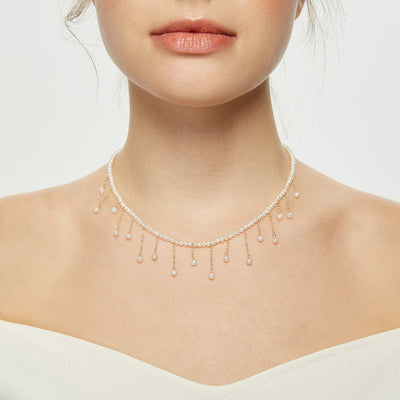 COCO Kim Embellished Series Rainny shaped half chain pearl choker