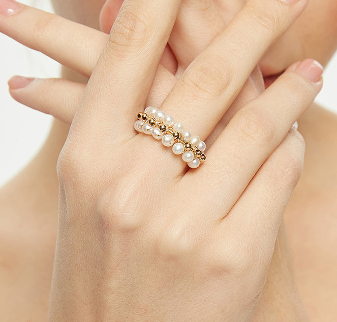 COCO Kim Embellished Series Adjustable pearl beaded rings