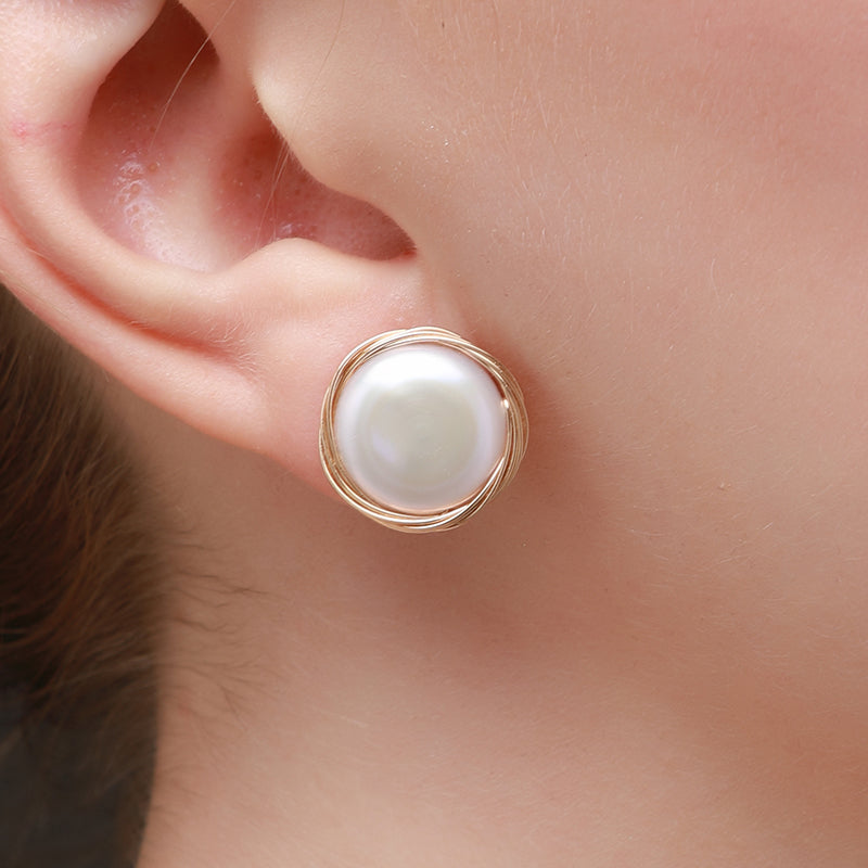 COCO Kim Geometric Series Coin pearl stud earrings