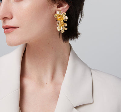 daartemis Cosmos Collection double blossom golden stud earring