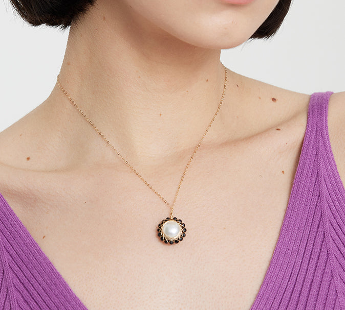 COCO KIM Mix Colors Series Black spinel & pearl necklace