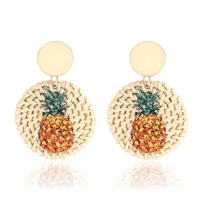 Social Talent Pineapple raffia wrapped earrings
