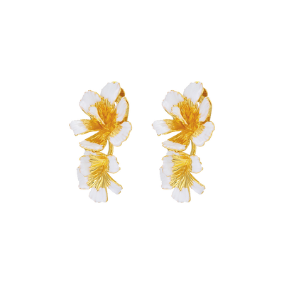 daartemis Cosmos Collection double blossom white stud earring