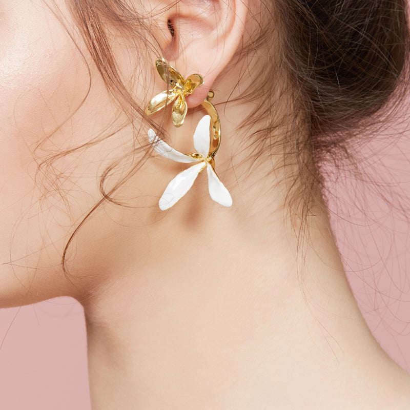 daartemis Orchids Collection bifloral two-tone drop earrings