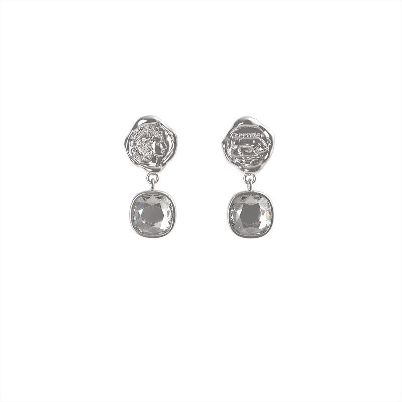 THEOGONY Ancient coin crystal stud earrings