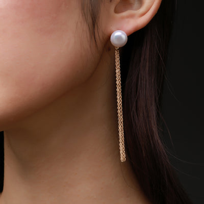 COCO Kim Flowing Pearl Series Long tassel drop earrings