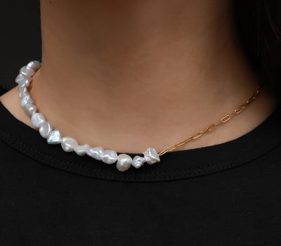 COCO KIM Baroque Series Half Bead Half Chain Choker Necklace