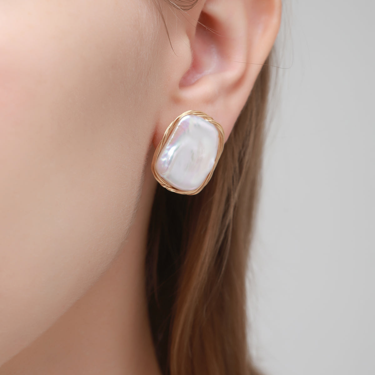 COCO Kim Geometric Series Rectangle pearl stud earrings