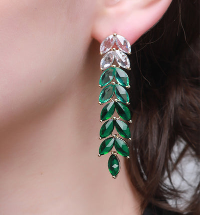 Every Look Long leaf gradient cluster earrings