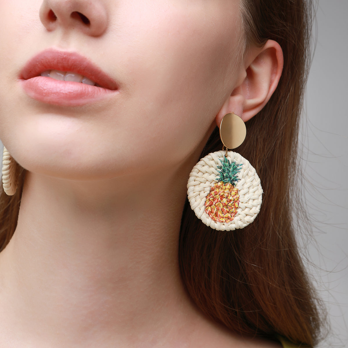 Social Talent Pineapple raffia wrapped earrings