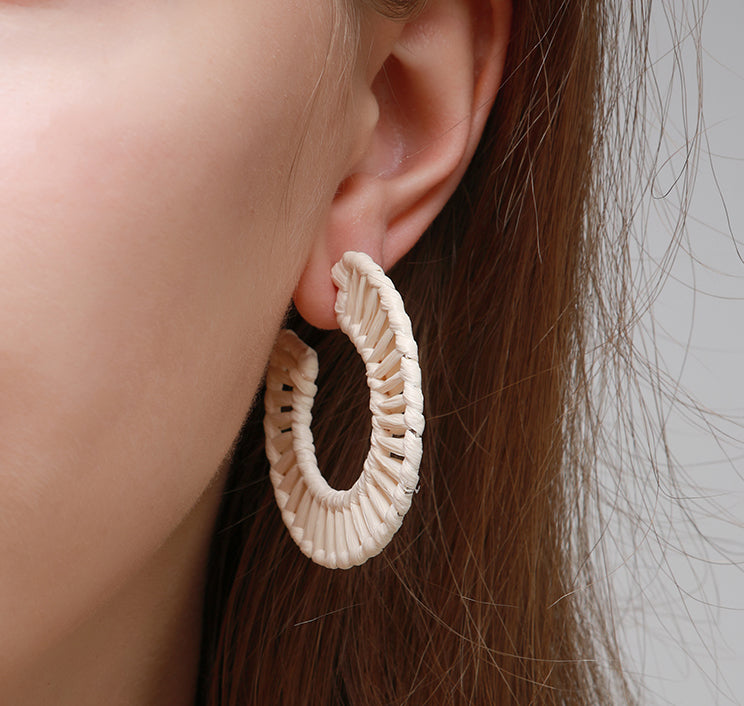 Social Talent C shaped  raffia wrapped earrings