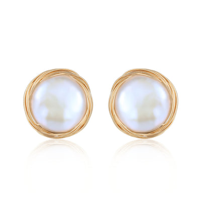 COCO Kim Geometric Series Coin pearl stud earrings
