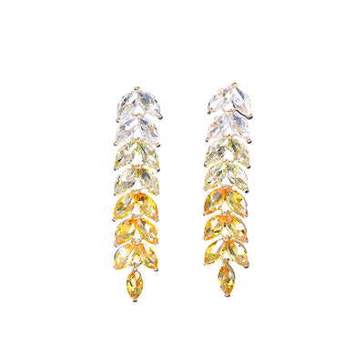 Every Look Long leaf gradient cluster earrings