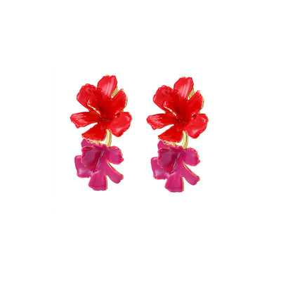 daartemis Cosmos Collection double blossom Purple red stud earring