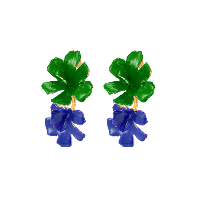 daartemis Cosmos Collection double blossom blue green stud earring